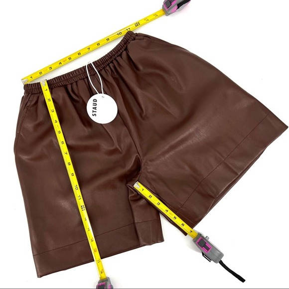 STAUD Clark Faux Vegan Leather Shorts SZ XS Bark Brown - Picture 7 of 13